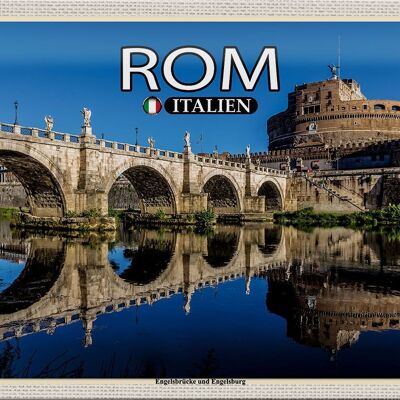 Targa in metallo Viaggio Roma Italia Ponte degli Angeli Castel Sant'Angelo 30x20 cm
