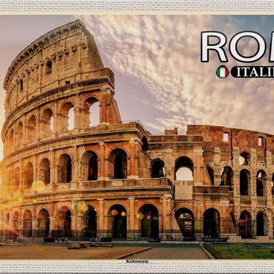 Cartel de chapa de viaje Roma Italia Coliseo arquitectura 30x20cm