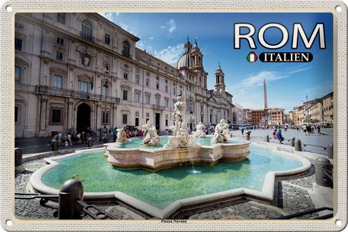 Blechschild Reise Rom Italien Piazza Navona Skulptur 30x20cm