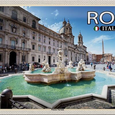Blechschild Reise Rom Italien Piazza Navona Skulptur 30x20cm