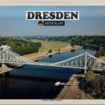 Cartel de chapa Ciudades Puente de Dresde Maravilla Azul 30x20cm