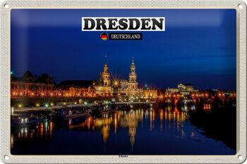 Plaque en tôle villes Dresde Allemagne rives de l'Elbe 30x20cm 1