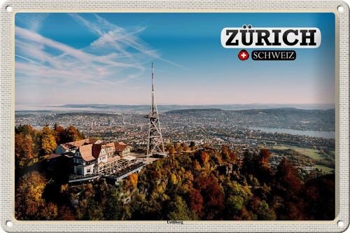 Blechschild Reise Zürich Schweiz Uetliberg Stadt 30x20cm