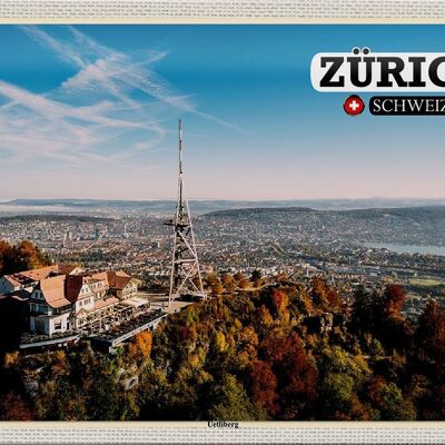 Cartel de chapa viaje Zurich Suiza Uetliberg ciudad 30x20cm