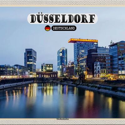 Plaque en tôle villes Düsseldorf média port architecture 30x20cm