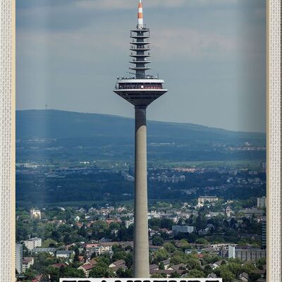 Targa in metallo città Francoforte vista sulla torre europea 30x20 cm