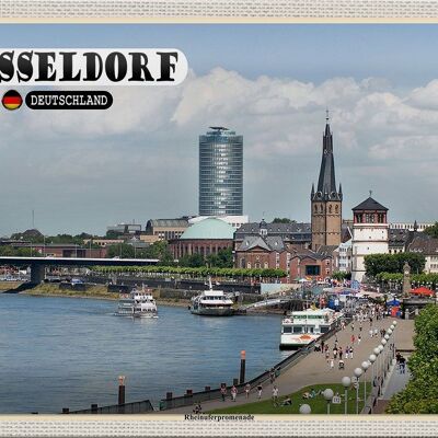 Cartel de chapa ciudades Düsseldorf Paseo del Rin 30x20cm