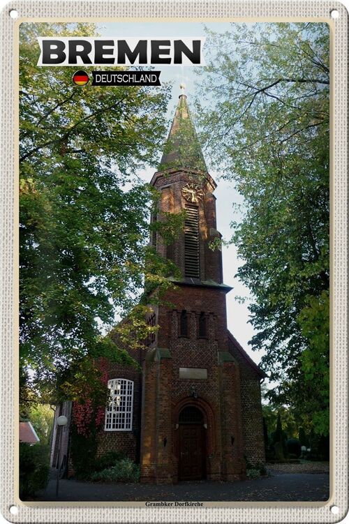 Blechschild Städte Bremen Grambiker Dorfkirche 20x30cm