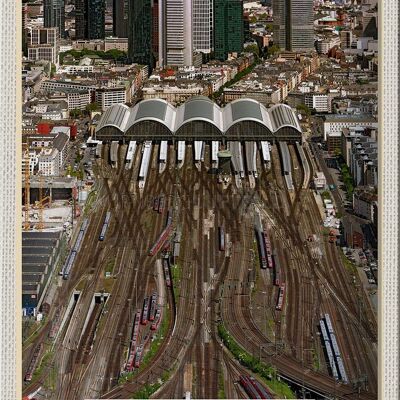 Cartel de chapa ciudades Frankfurt vista de la estación principal 20x30cm