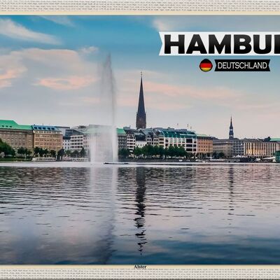 Metal sign cities Hamburg Alster view of river 30x20cm
