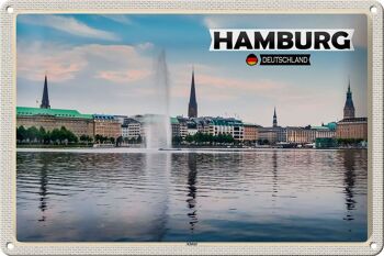 Plaque en tôle villes Hambourg Alster vue sur la rivière 30x20cm 1