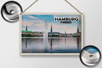 Plaque en tôle villes Hambourg Alster vue sur la rivière 30x20cm 2