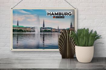 Plaque en tôle villes Hambourg Alster vue sur la rivière 30x20cm 3