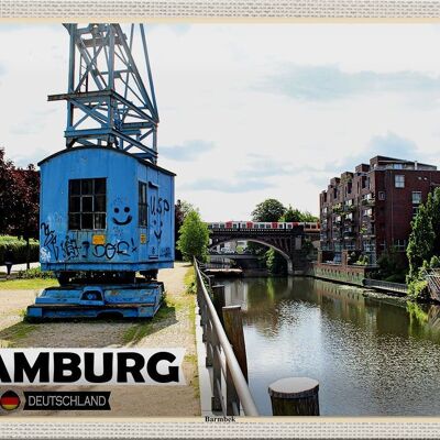 Cartel de chapa ciudades Hamburgo río Barmbeck 30x20cm