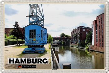 Plaque en tôle villes Hambourg rivière Barmbeck 30x20cm 1