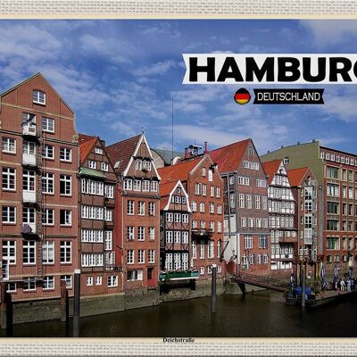 Cartel de chapa ciudades Hamburgo Deichstrasse río 30x20cm