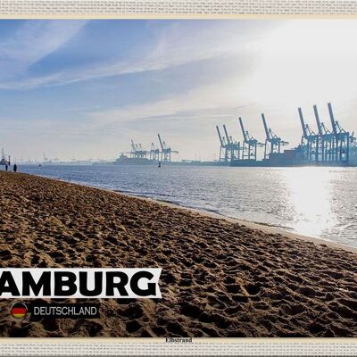 Cartel de chapa ciudades Hambrg Elbstrand puerto río 30x20cm