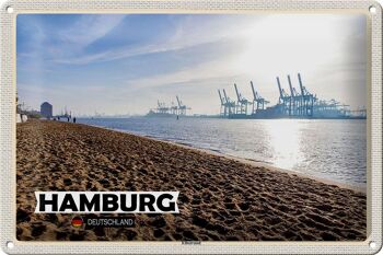 Panneau en étain villes Hambrg Elbstrand port rivière 30x20cm 1