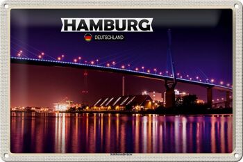 Plaque en tôle villes Hambourg Köhlbrandbrücke nuit 30x20cm 1