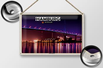 Plaque en tôle villes Hambourg Köhlbrandbrücke nuit 30x20cm 2