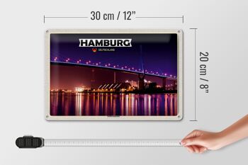 Plaque en tôle villes Hambourg Köhlbrandbrücke nuit 30x20cm 4
