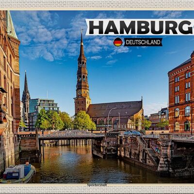 Cartel de chapa ciudades Hamburgo Speicherstadt arquitectura 30x20cm