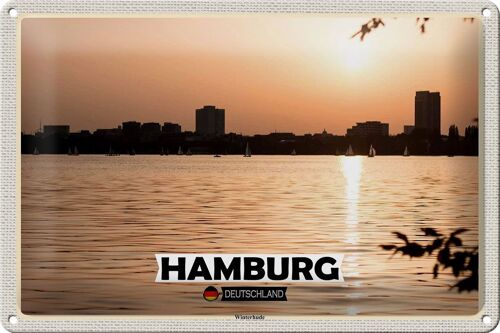 Blechschild Städte Hamburg Winterhude Sonnenuntergang 30x20cm