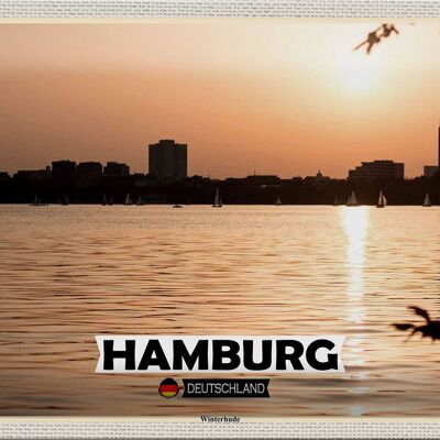 Cartel de chapa ciudades Hamburgo Winterhude atardecer 30x20cm