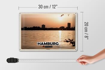 Plaque en tôle villes Hambourg Winterhude coucher de soleil 30x20cm 4