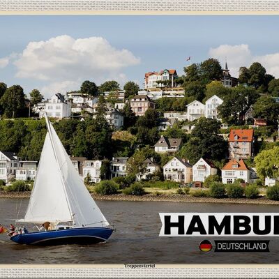 Plaque en tôle villes Hambourg escalier quartier bateau 30x20cm