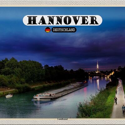 Metal sign cities Hannover land canal boats night 30x20cm