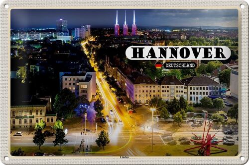 Blechschild Städte Hannover Blick auf Linden Nacht 30x20cm