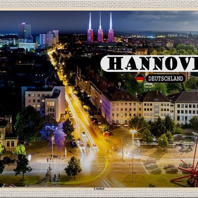 Cartel de chapa ciudades Hannover vista de Linden Night 30x20cm