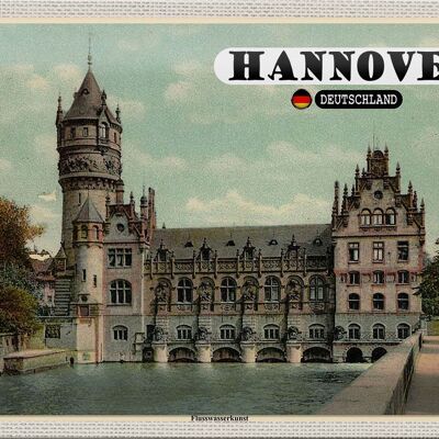 Cartel de chapa ciudades Hannover río agua arte castillo 30x20cm