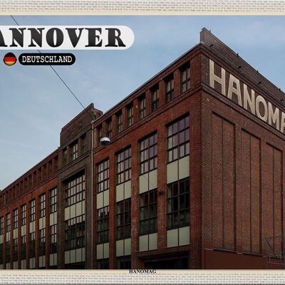 Cartel de chapa ciudades de Hannover Hanomag ingeniería mecánica 30x20cm