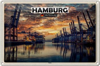 Panneau en étain villes port de Hambourg coucher de soleil 30x20cm 1