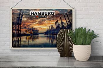Panneau en étain villes port de Hambourg coucher de soleil 30x20cm 3