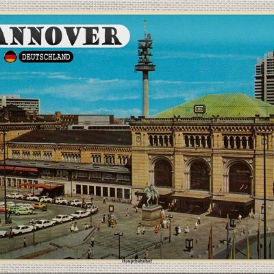 Targa in metallo città Stazione centrale di Hannover dipinto 30x20 cm
