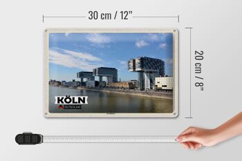 Panneau en étain villes Cologne grue maisons Rhin 30x20cm 4