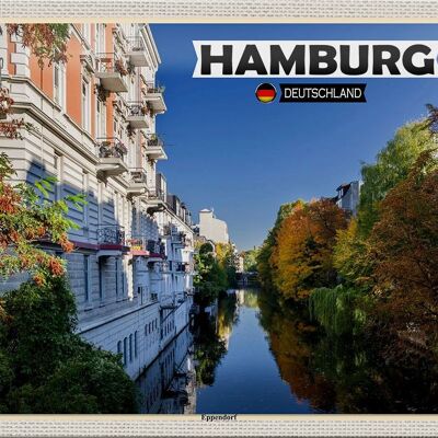Cartel de chapa ciudades Hamburgo vista casas río 30x20cm