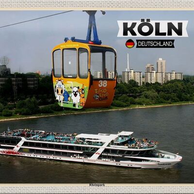 Cartel de chapa ciudades Colonia Rheinpark teleférico barco 30x20cm