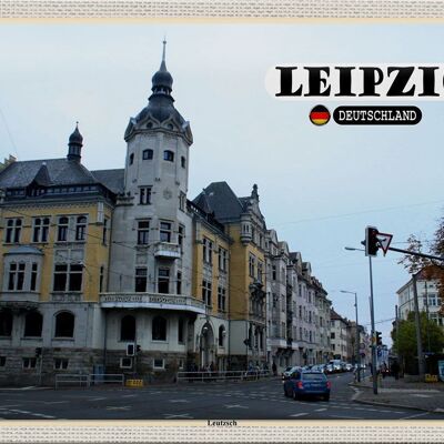 Cartel de chapa ciudades Leipzig Leutzsch edificio calle 30x20cm