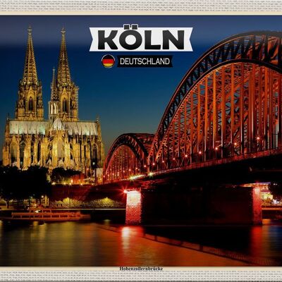 Targa in metallo città Colonia Hohenzollern Ponte notte 30x20 cm