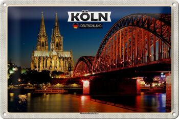 Plaque en tôle Villes Cologne Pont Hohenzollern nuit 30x20cm 1