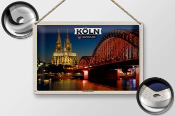 Plaque en tôle Villes Cologne Pont Hohenzollern nuit 30x20cm 2