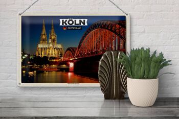 Plaque en tôle Villes Cologne Pont Hohenzollern nuit 30x20cm 3