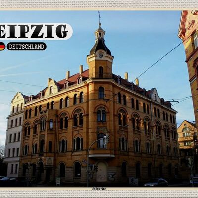 Cartel de chapa ciudades Leipzig edificio Stötteritz 30x20cm