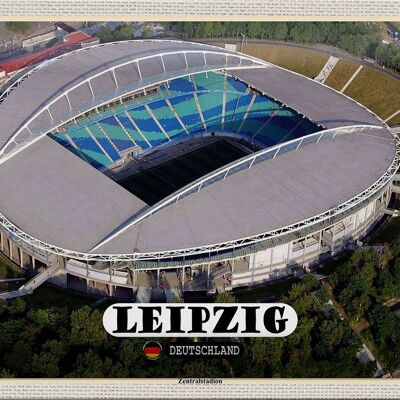 Cartel de chapa ciudades Leipzig vista estadio central 30x20cm