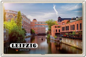 Panneau en étain villes Leipzig Plagwitz, bâtiments fluvials 30x20cm 1