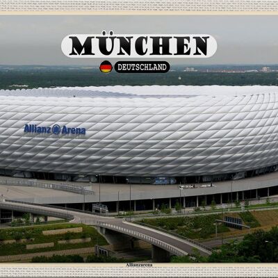 Plaque en tôle villes Munich vue de l'Allianzarena 30x20cm
